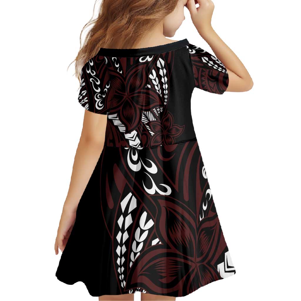 Polynesian Plumeria Floral Tattoo Pattern Family Matching Off Shoulder Maxi Dress and Hawaiian Shirt Oxblood Style LT9 - Polynesian Pride