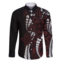 Polynesian Plumeria Floral Tattoo Pattern Family Matching Off Shoulder Maxi Dress and Hawaiian Shirt Oxblood Style LT9 Dad's Shirt - Long Sleeve Oxblood - Polynesian Pride
