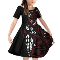 Polynesian Plumeria Floral Tattoo Pattern Family Matching Off Shoulder Short Dress and Hawaiian Shirt Oxblood Style LT9 Daughter's Dress Oxblood - Polynesian Pride