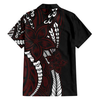Polynesian Plumeria Floral Tattoo Pattern Family Matching Off Shoulder Short Dress and Hawaiian Shirt Oxblood Style LT9 - Polynesian Pride