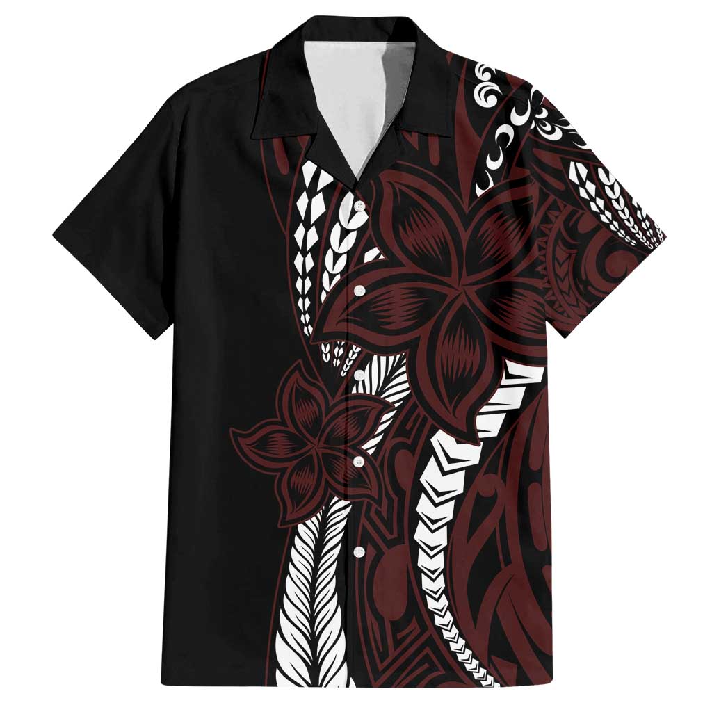 Polynesian Plumeria Floral Tattoo Pattern Family Matching Summer Maxi Dress and Hawaiian Shirt Oxblood Style LT9 Dad's Shirt - Short Sleeve Oxblood - Polynesian Pride