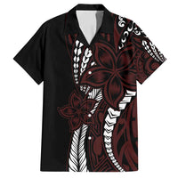 Polynesian Plumeria Floral Tattoo Pattern Family Matching Summer Maxi Dress and Hawaiian Shirt Oxblood Style LT9 Dad's Shirt - Short Sleeve Oxblood - Polynesian Pride