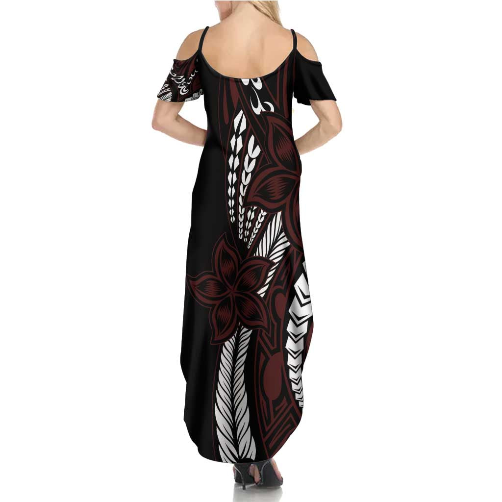 Polynesian Plumeria Floral Tattoo Pattern Family Matching Summer Maxi Dress and Hawaiian Shirt Oxblood Style LT9 - Polynesian Pride