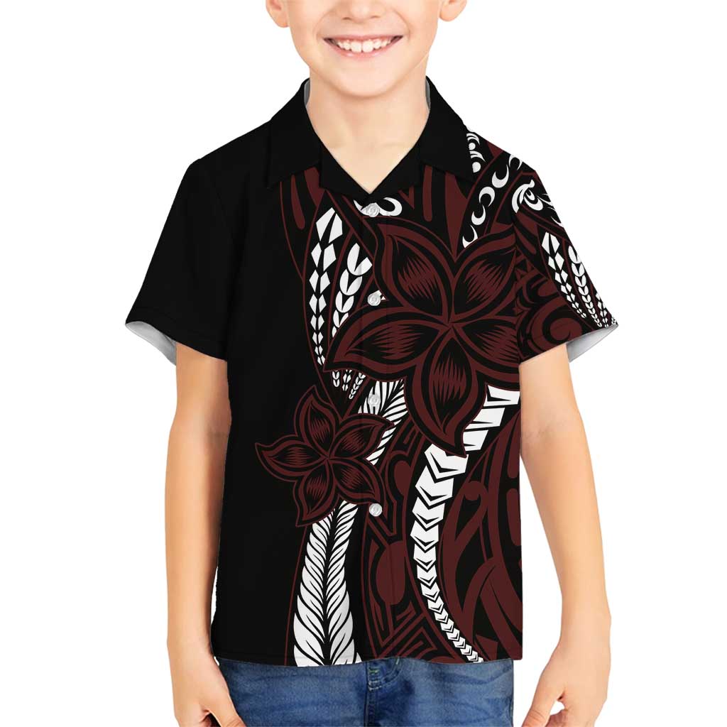Polynesian Plumeria Floral Tattoo Pattern Family Matching Summer Maxi Dress and Hawaiian Shirt Oxblood Style LT9 Son's Shirt Oxblood - Polynesian Pride