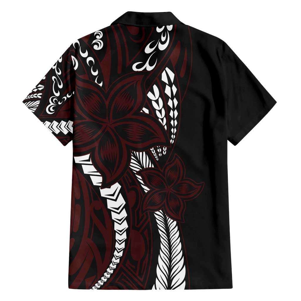 Polynesian Plumeria Floral Tattoo Pattern Family Matching Tank Maxi Dress and Hawaiian Shirt Oxblood Style LT9 - Polynesian Pride