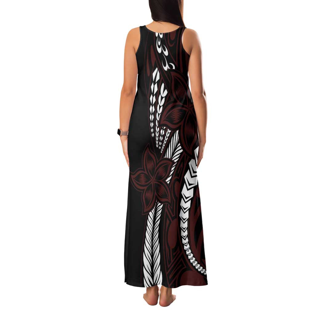 Polynesian Plumeria Floral Tattoo Pattern Family Matching Tank Maxi Dress and Hawaiian Shirt Oxblood Style LT9 - Polynesian Pride