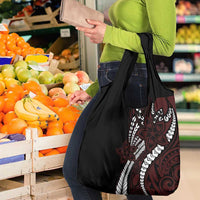 Polynesian Plumeria Floral Tattoo Pattern Grocery Bag Oxblood Style
