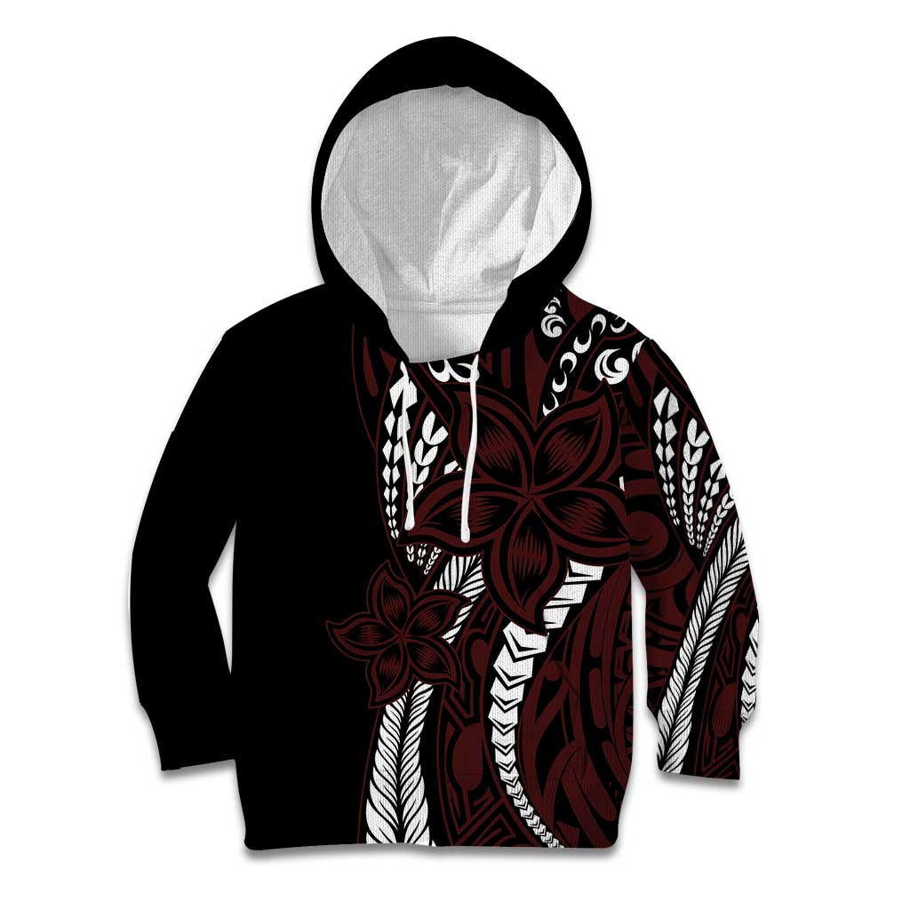 Polynesian Plumeria Floral Tattoo Pattern Kid Hoodie Oxblood Style LT9 Hoodie Oxblood - Polynesian Pride