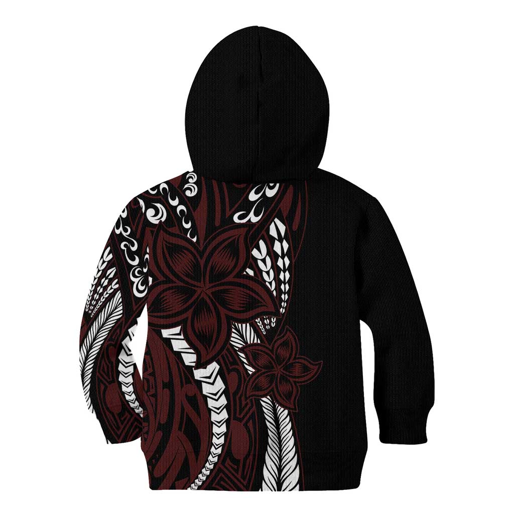 Polynesian Plumeria Floral Tattoo Pattern Kid Hoodie Oxblood Style LT9 - Polynesian Pride