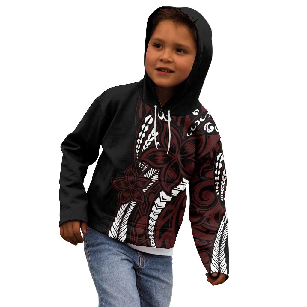 Polynesian Plumeria Floral Tattoo Pattern Kid Hoodie Oxblood Style LT9 - Polynesian Pride