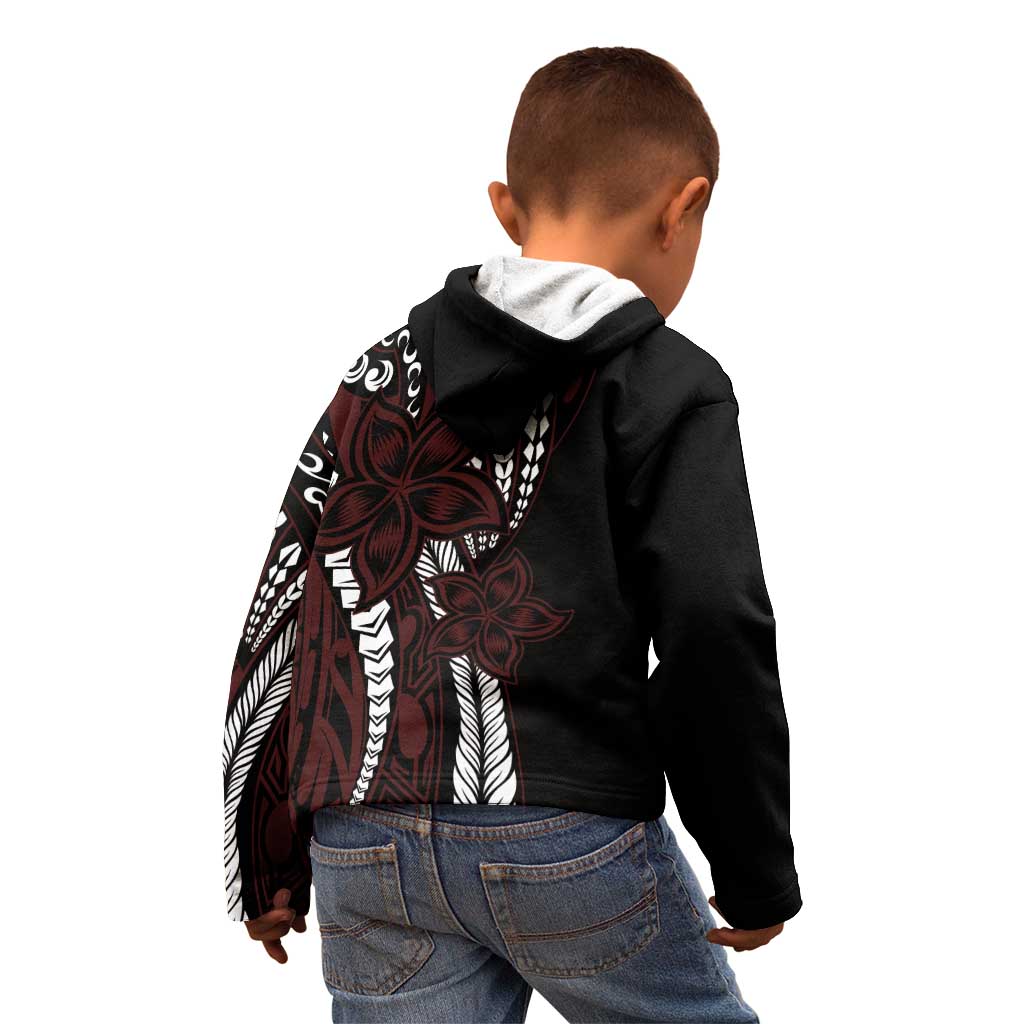 Polynesian Plumeria Floral Tattoo Pattern Kid Hoodie Oxblood Style LT9 - Polynesian Pride
