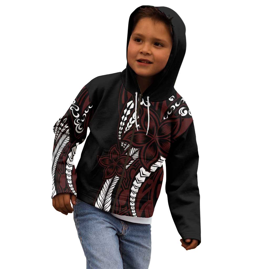 Polynesian Plumeria Floral Tattoo Pattern Kid Hoodie Oxblood Style LT9 - Polynesian Pride