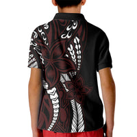 Polynesian Plumeria Floral Tattoo Pattern Kid Polo Shirt Oxblood Style