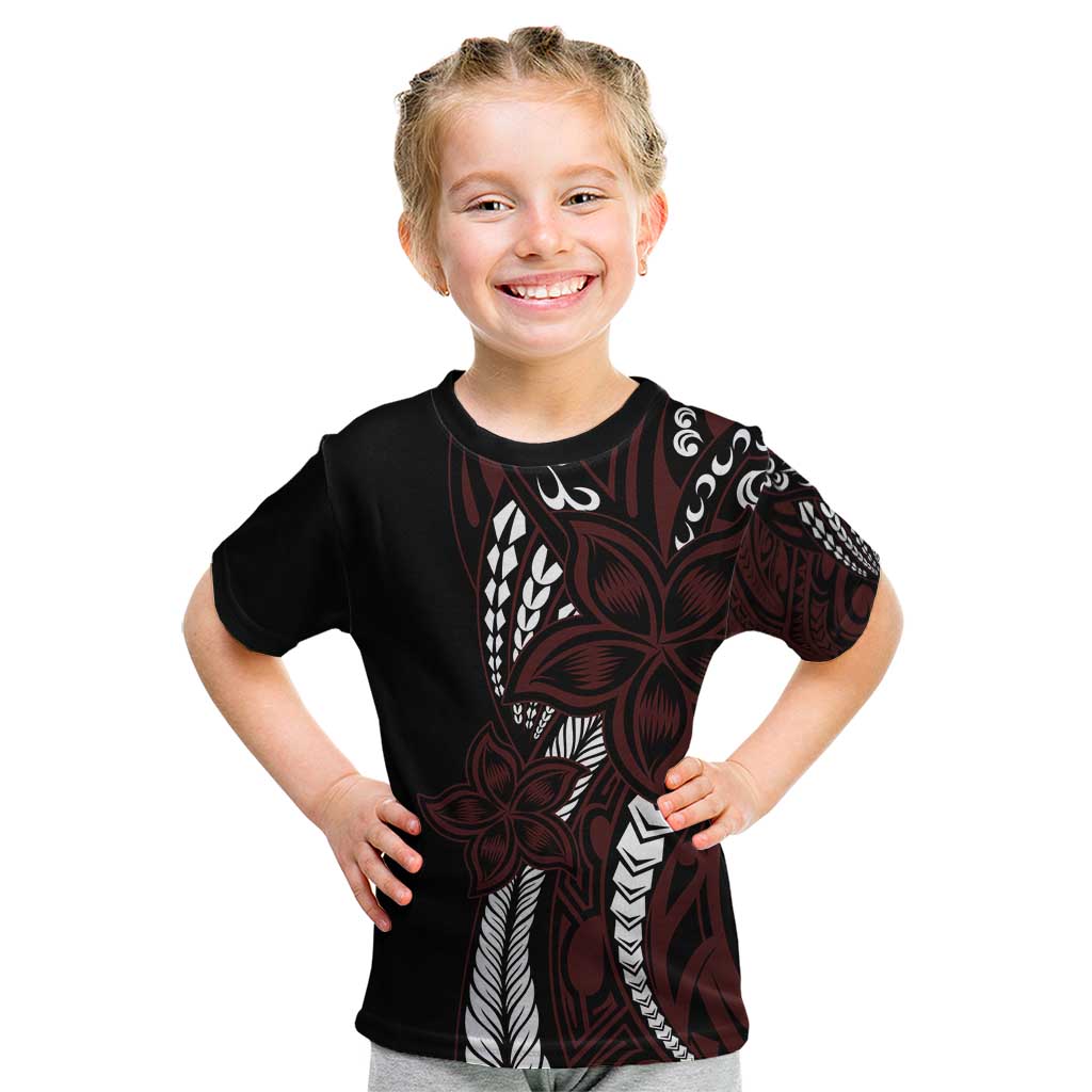 Polynesian Plumeria Floral Tattoo Pattern Kid T Shirt Oxblood Style