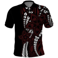 Polynesian Plumeria Floral Tattoo Pattern Polo Shirt Oxblood Style