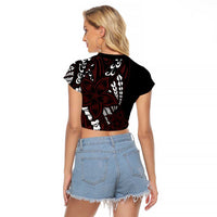 Polynesian Plumeria Floral Tattoo Pattern Raglan Cropped T Shirt Oxblood Style
