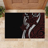 Polynesian Plumeria Floral Tattoo Pattern Rubber Doormat Oxblood Style
