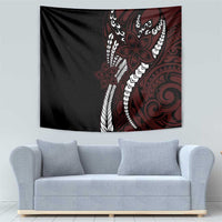 Polynesian Plumeria Floral Tattoo Pattern Tapestry Oxblood Style