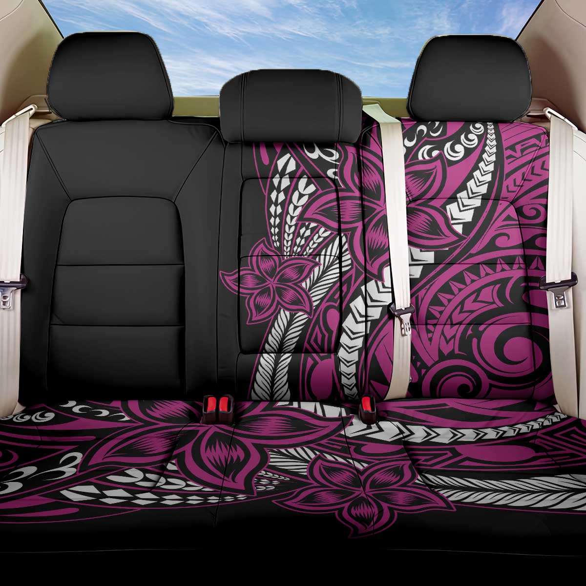 Polynesian Plumeria Floral Tattoo Pattern Back Car Seat Cover Pink Style LT9 One Size Pink - Polynesian Pride