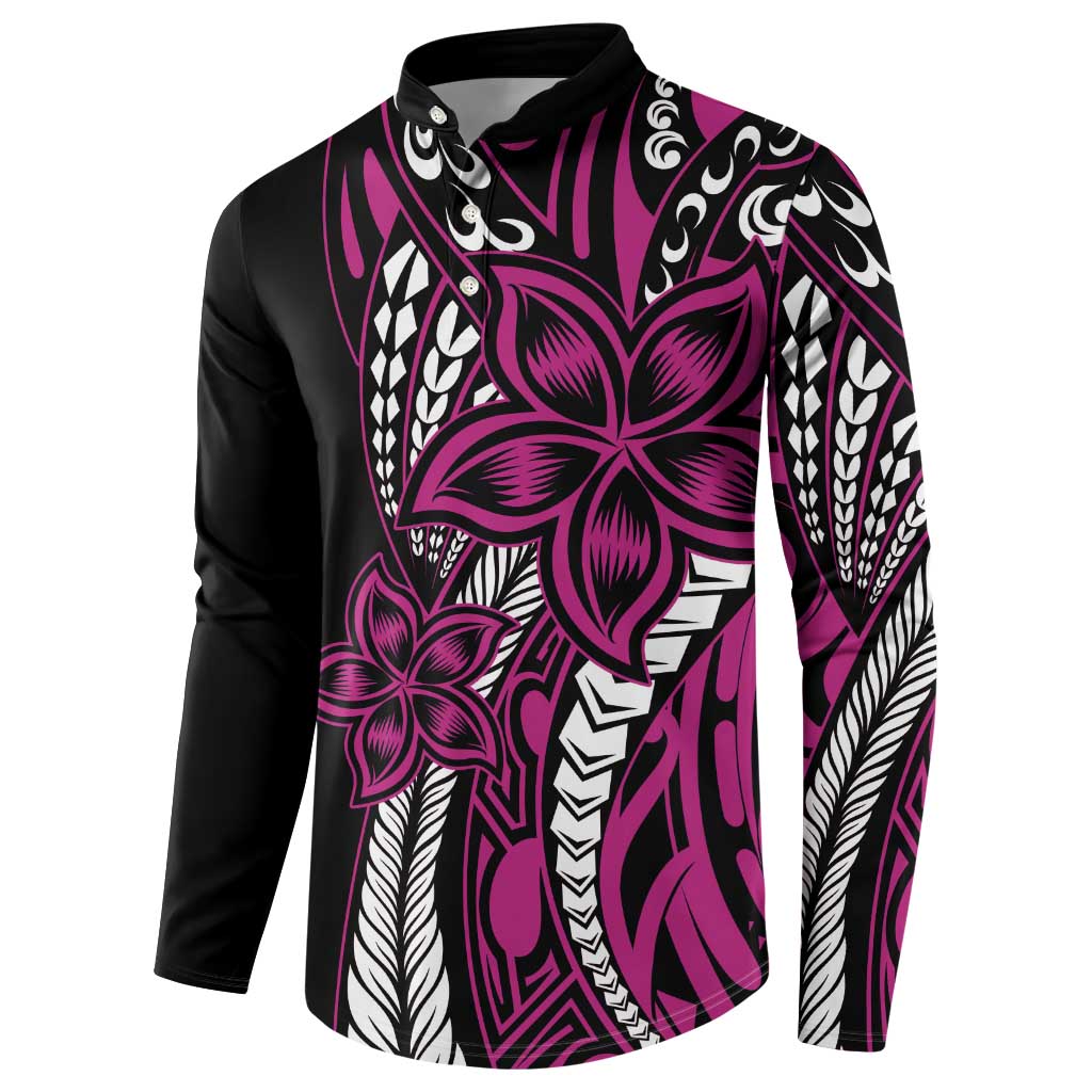 Polynesian Plumeria Floral Tattoo Pattern Button Sweatshirt Pink Style