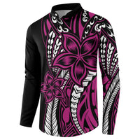 Polynesian Plumeria Floral Tattoo Pattern Button Sweatshirt Pink Style
