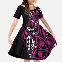 Polynesian Plumeria Floral Tattoo Pattern Family Matching Long Sleeve Bodycon Dress and Hawaiian Shirt Pink Style LT9 Daughter's Dress Pink - Polynesian Pride