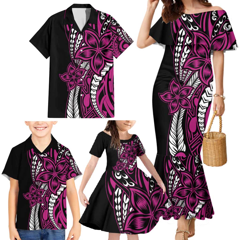 Polynesian Plumeria Floral Tattoo Pattern Family Matching Mermaid Dress and Hawaiian Shirt Pink Style LT9 - Polynesian Pride