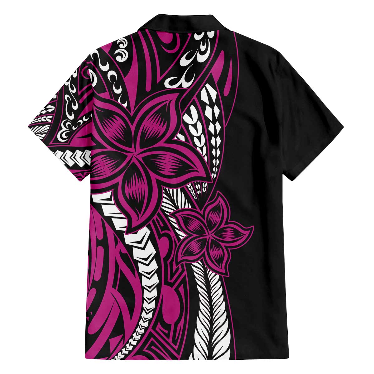 Polynesian Plumeria Floral Tattoo Pattern Family Matching Off The Shoulder Long Sleeve Dress and Hawaiian Shirt Pink Style LT9 - Polynesian Pride