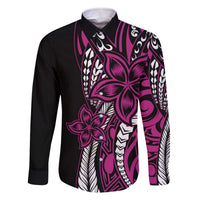 Polynesian Plumeria Floral Tattoo Pattern Family Matching Off The Shoulder Long Sleeve Dress and Hawaiian Shirt Pink Style LT9 Dad's Shirt - Long Sleeve Pink - Polynesian Pride