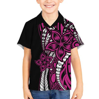 Polynesian Plumeria Floral Tattoo Pattern Family Matching Off Shoulder Maxi Dress and Hawaiian Shirt Pink Style
