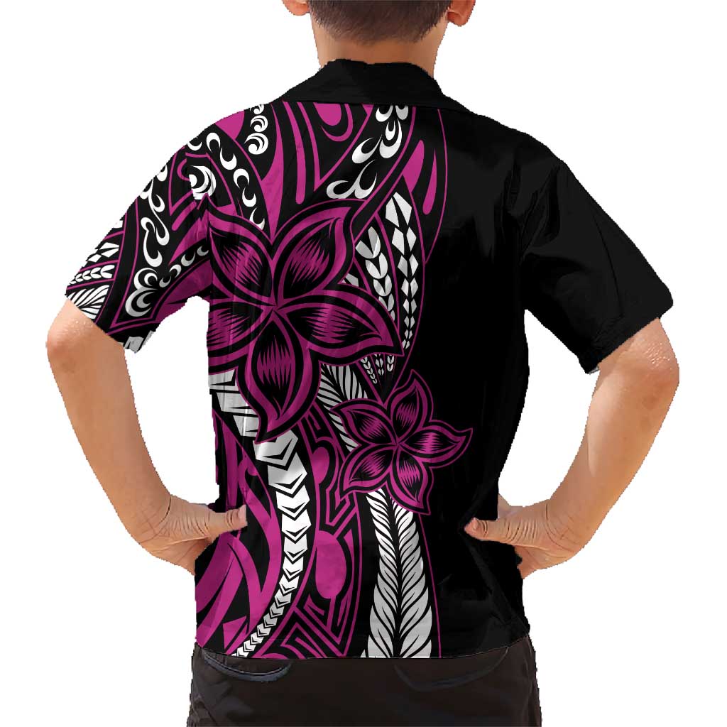 Polynesian Plumeria Floral Tattoo Pattern Family Matching Short Sleeve Bodycon Dress and Hawaiian Shirt Pink Style LT9 - Polynesian Pride
