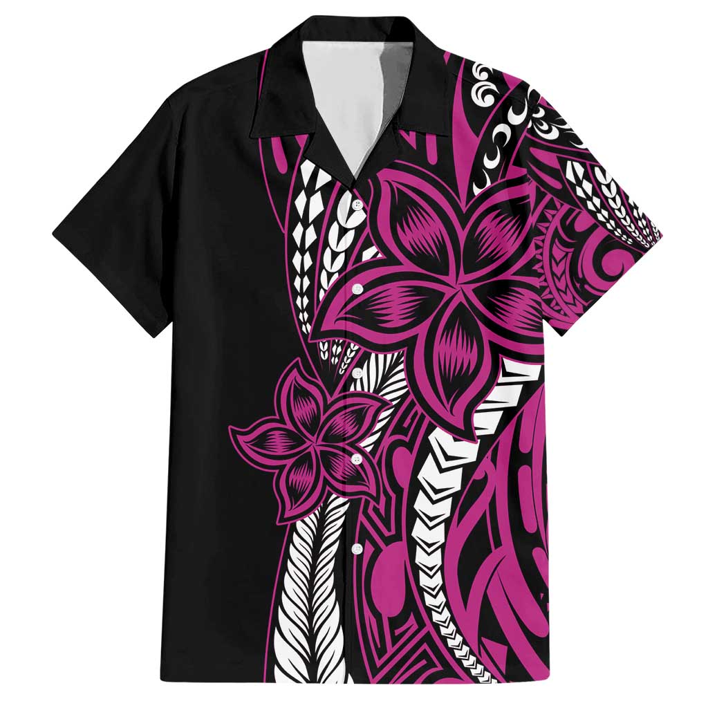 Polynesian Plumeria Floral Tattoo Pattern Family Matching Short Sleeve Bodycon Dress and Hawaiian Shirt Pink Style LT9 Dad's Shirt - Short Sleeve Pink - Polynesian Pride