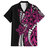 Polynesian Plumeria Floral Tattoo Pattern Family Matching Short Sleeve Bodycon Dress and Hawaiian Shirt Pink Style LT9 Dad's Shirt - Short Sleeve Pink - Polynesian Pride