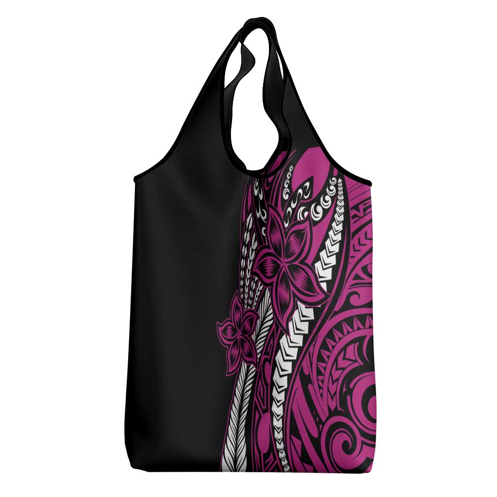 Polynesian Plumeria Floral Tattoo Pattern Grocery Bag Pink Style