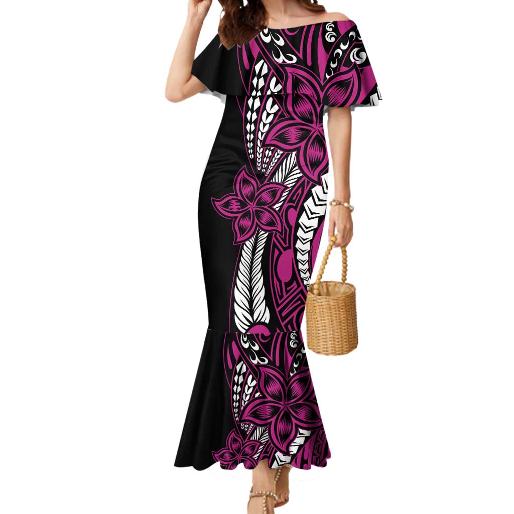 Polynesian Plumeria Floral Tattoo Pattern Mermaid Dress Pink Style LT9 Women Pink - Polynesian Pride