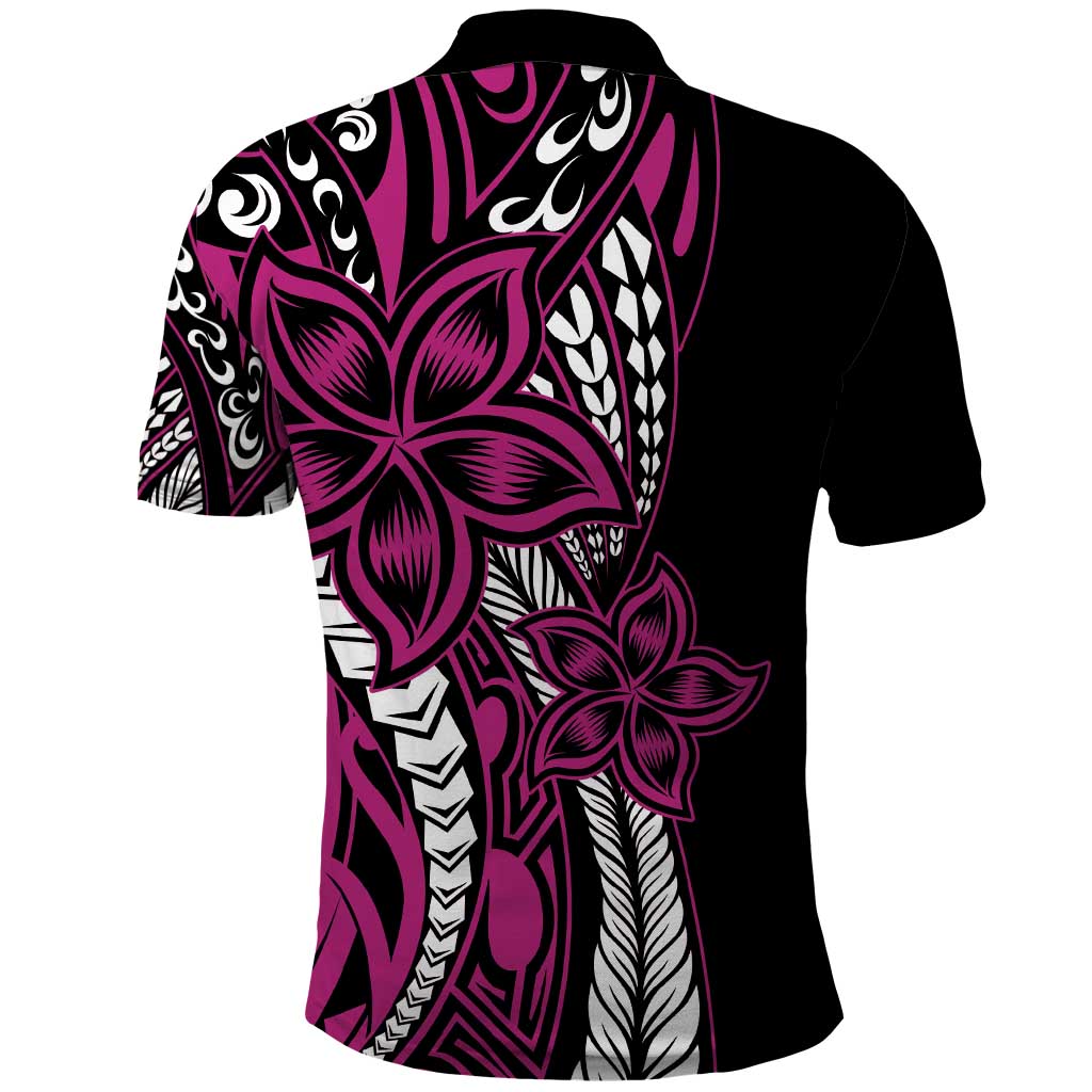 Polynesian Plumeria Floral Tattoo Pattern Polo Shirt Pink Style