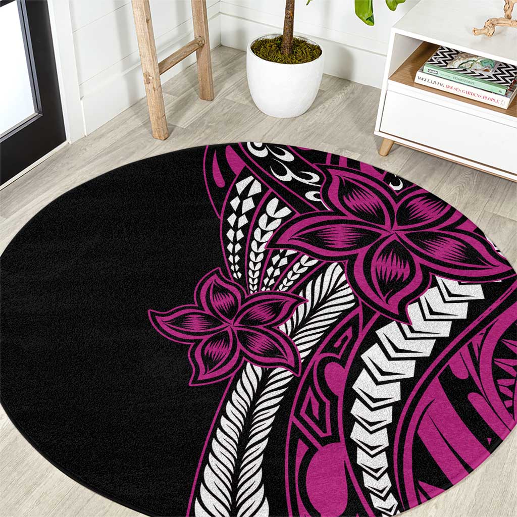 Polynesian Plumeria Floral Tattoo Pattern Round Carpet Pink Style LT9 Pink - Polynesian Pride