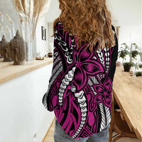 Polynesian Plumeria Floral Tattoo Pattern Women Casual Shirt Pink Style LT9 - Polynesian Pride