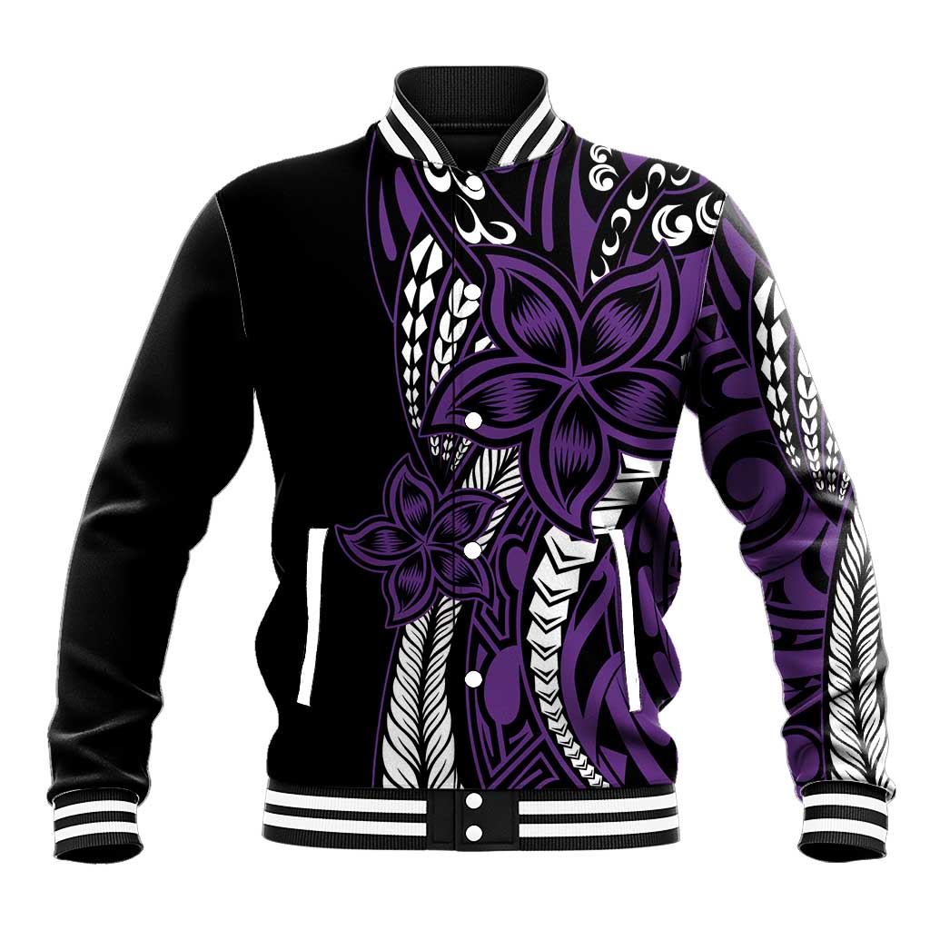 Polynesian Plumeria Floral Tattoo Pattern Baseball Jacket Purple Style LT9 Unisex Purple - Polynesian Pride