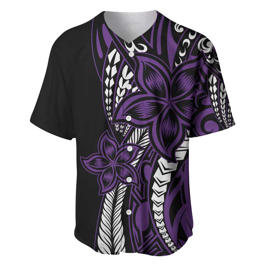 Polynesian Plumeria Floral Tattoo Pattern Baseball Jersey Purple Style LT9 Purple - Polynesian Pride