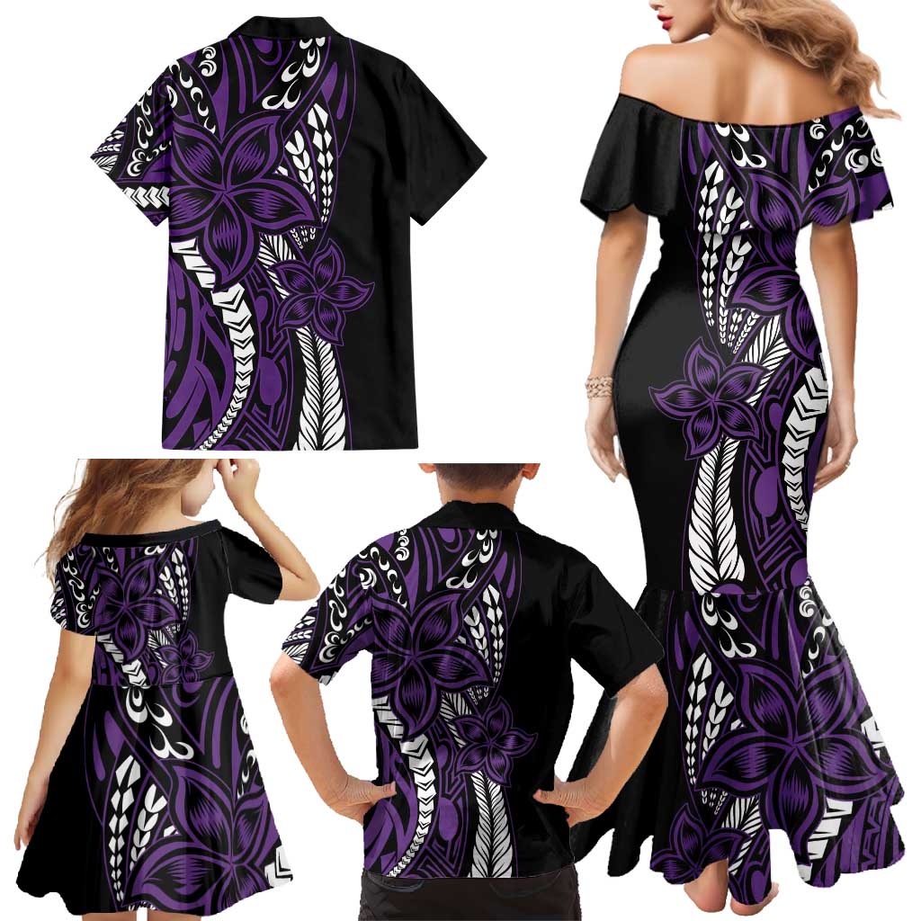 Polynesian Plumeria Floral Tattoo Pattern Family Matching Mermaid Dress and Hawaiian Shirt Purple Style LT9 - Polynesian Pride