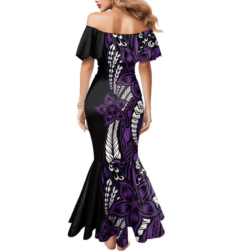 Polynesian Plumeria Floral Tattoo Pattern Family Matching Mermaid Dress and Hawaiian Shirt Purple Style LT9 - Polynesian Pride