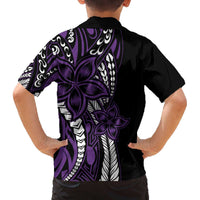 Polynesian Plumeria Floral Tattoo Pattern Family Matching Off The Shoulder Long Sleeve Dress and Hawaiian Shirt Purple Style LT9 - Polynesian Pride