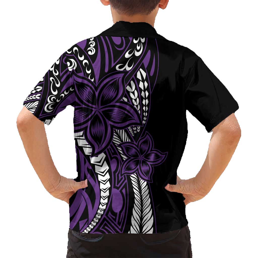 Polynesian Plumeria Floral Tattoo Pattern Family Matching Off Shoulder Maxi Dress and Hawaiian Shirt Purple Style LT9 - Polynesian Pride