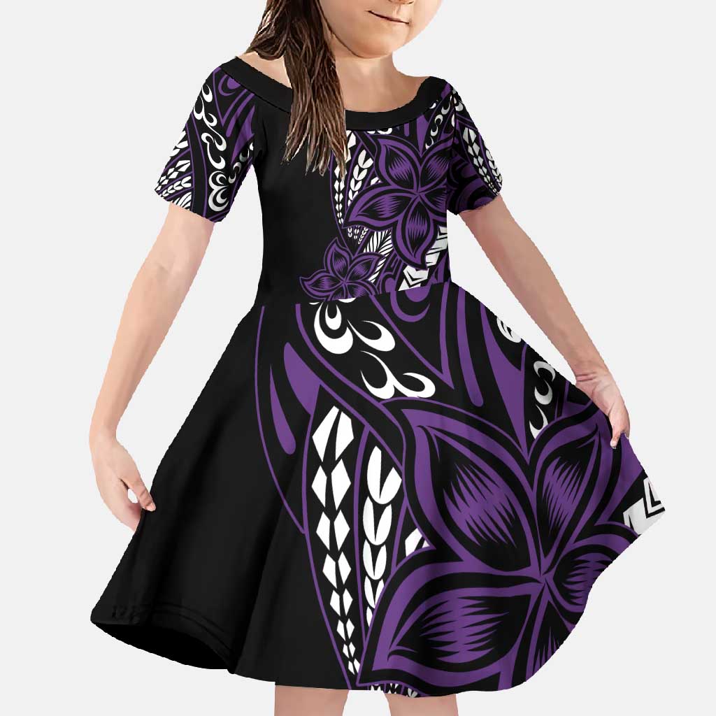 Polynesian Plumeria Floral Tattoo Pattern Family Matching Off Shoulder Maxi Dress and Hawaiian Shirt Purple Style LT9 Daughter's Dress Purple - Polynesian Pride