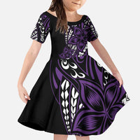 Polynesian Plumeria Floral Tattoo Pattern Family Matching Off Shoulder Maxi Dress and Hawaiian Shirt Purple Style LT9 Daughter's Dress Purple - Polynesian Pride
