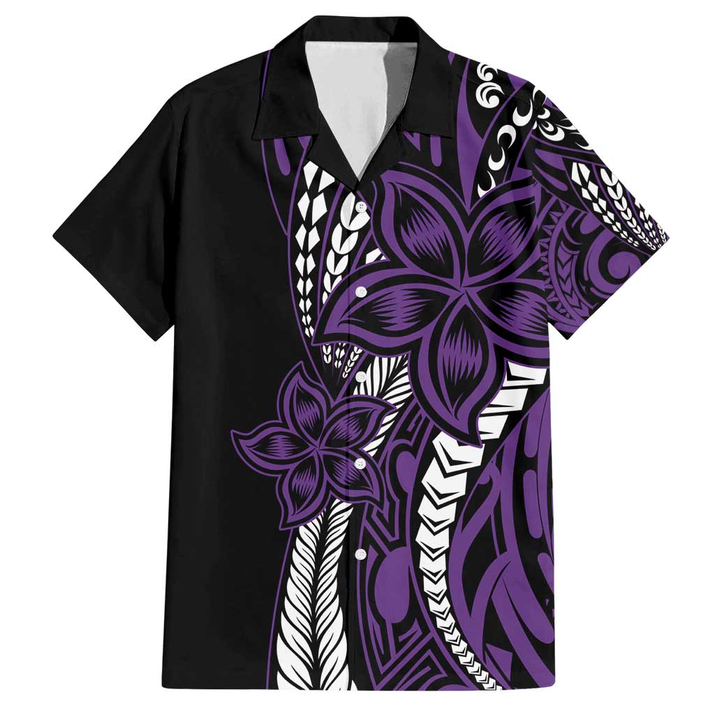 Polynesian Plumeria Floral Tattoo Pattern Family Matching Off Shoulder Maxi Dress and Hawaiian Shirt Purple Style LT9 Dad's Shirt - Short Sleeve Purple - Polynesian Pride