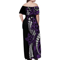 Polynesian Plumeria Floral Tattoo Pattern Family Matching Off Shoulder Maxi Dress and Hawaiian Shirt Purple Style LT9 - Polynesian Pride