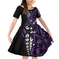 Polynesian Plumeria Floral Tattoo Pattern Family Matching Off Shoulder Short Dress and Hawaiian Shirt Purple Style LT9 Daughter's Dress Purple - Polynesian Pride