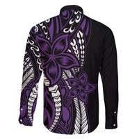 Polynesian Plumeria Floral Tattoo Pattern Family Matching Off Shoulder Short Dress and Hawaiian Shirt Purple Style LT9 - Polynesian Pride